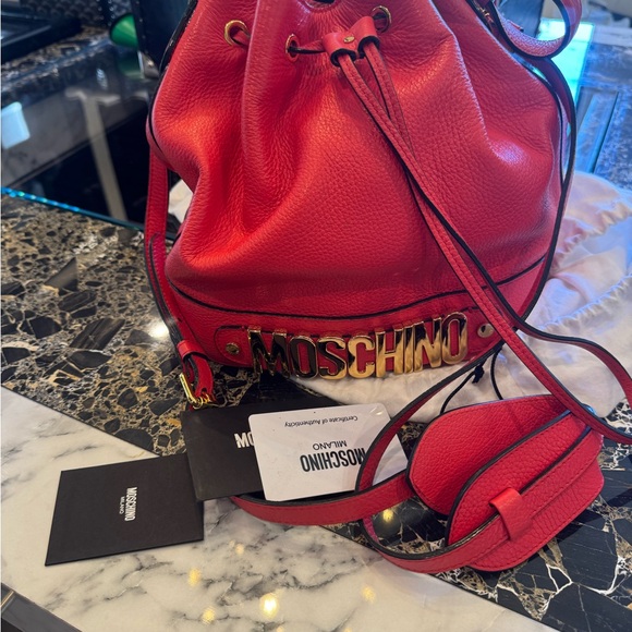 Moschino Bold Red Leather Drawstring Bag main image 6